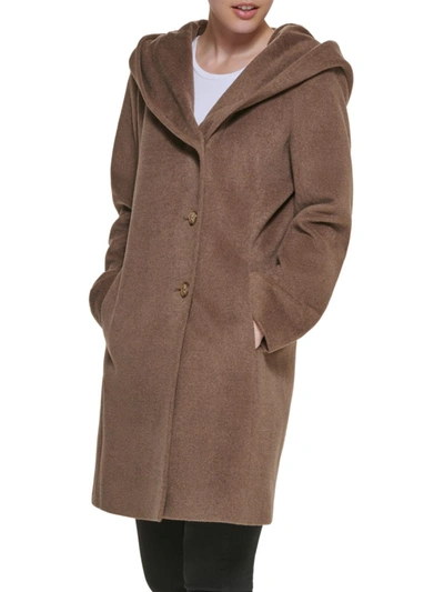 Shop Cole Haan Women's Wool-blend Asymmetrical Hooded Coat In Dark Taupe