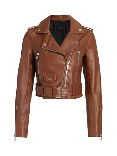 Shop Lth Jkt Women's Mya Leather Cropped Moto Jacket In Cognac