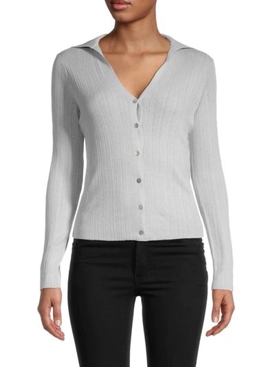 Shop Vince Women's Rib-knit Collared Cardigan In Mist