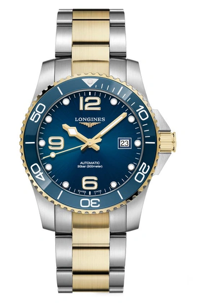 Shop Longines Hydroconquest Automatic Textile Strap Watch, 41mm In Blue/ Gold/ Silver