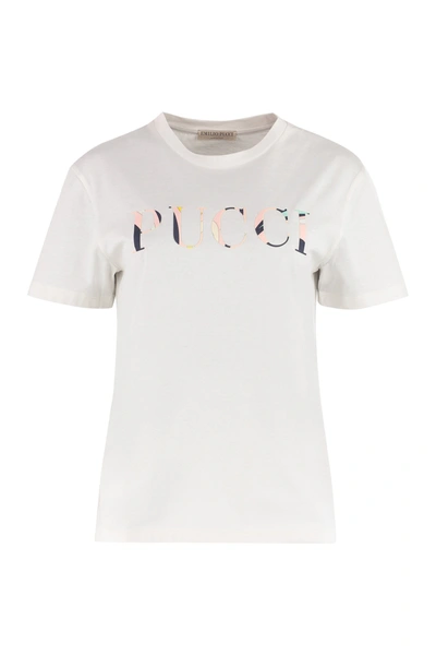 Shop Emilio Pucci Logo Printed Crewneck T In White