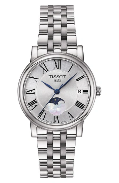 Shop Tissot T-classic Carson Premium Moonphase Bracelet Watch, 32mm In Silver