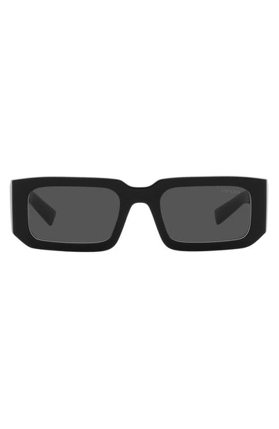 Shop Prada 53mm Rectangular Sunglasses In Black/ White/ Dark Grey