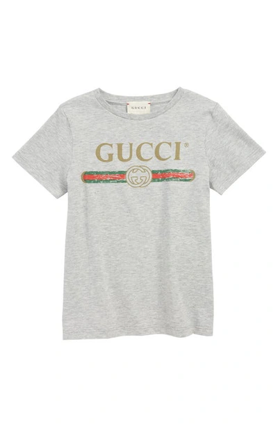 Shop Gucci Logo Graphic Tee In Light Grey/ Green/ Red