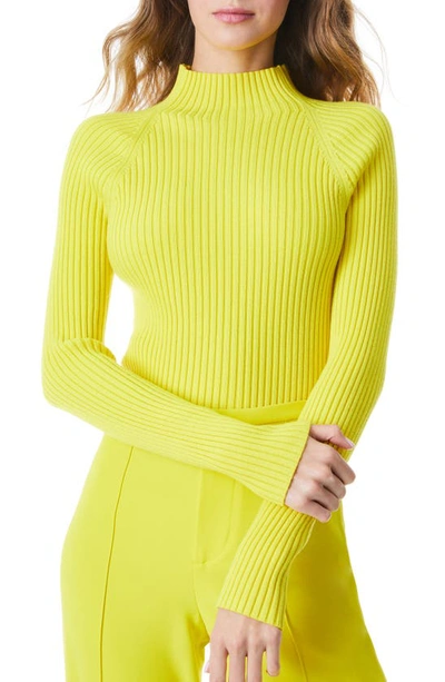 Shop Alice And Olivia Irena Crop Wool Blend Rib Sweater In Sunflower