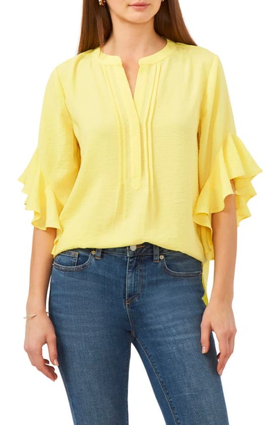 Shop Vince Camuto Ruffle Sleeve Split Neck Blouse In Yellow