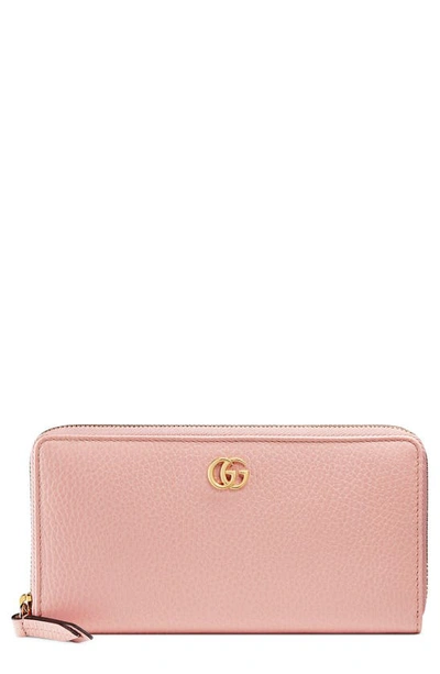 Shop Gucci Petite Leather Zip Around Wallet In Perfect Pink