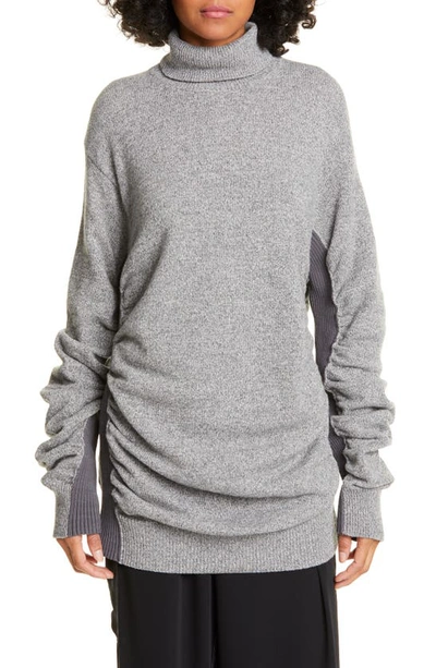 Shop Mm6 Maison Margiela Ribbed Panel Ruched Wool Blend Sweater In Grey