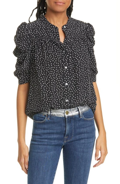 Shop Frame Dot Print Smocked Sleeve Silk Shirt In Noir Multi