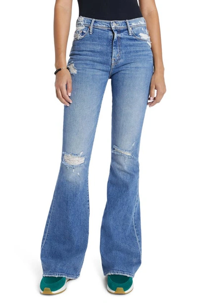 Shop Mother The Super Cruiser Ripped High Waist Flare Jeans In On Holy Ground