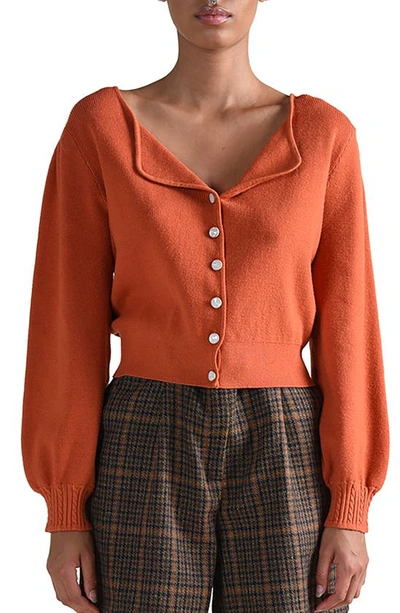 Shop Molly Bracken Crop Button-up Sweater In Burnt Orange