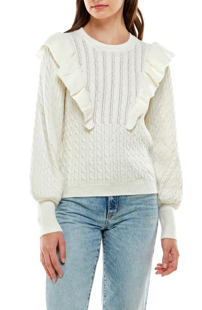 Wayf Pick Me Up Cable Ruffle Sweater In Ivory
