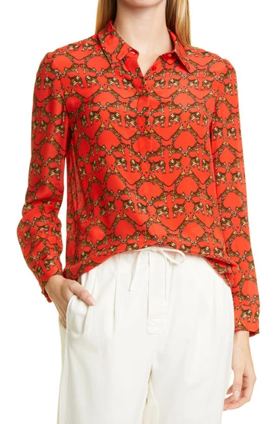 Shop Alice And Olivia Willa Leopard Print Silk Blouse In Bengal