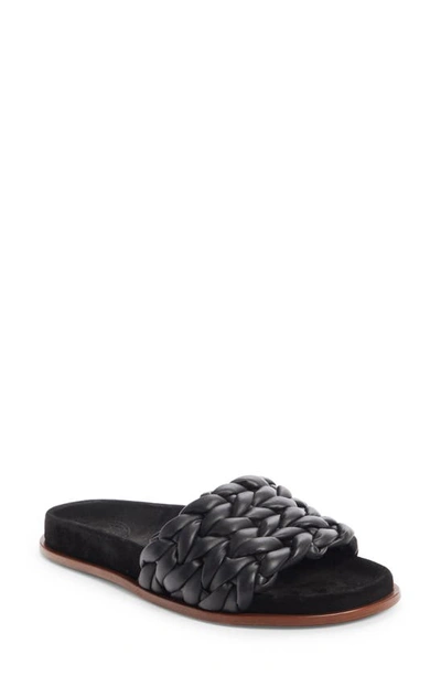 Shop Chloé Kacey Braided Leather Slide Sandal In Black