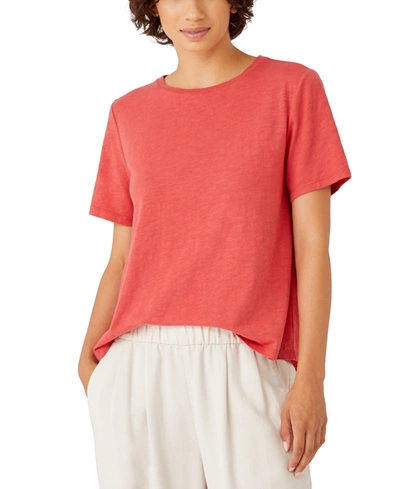 Shop Eileen Fisher Organic Cotton Crewneck T-shirt In Papaya