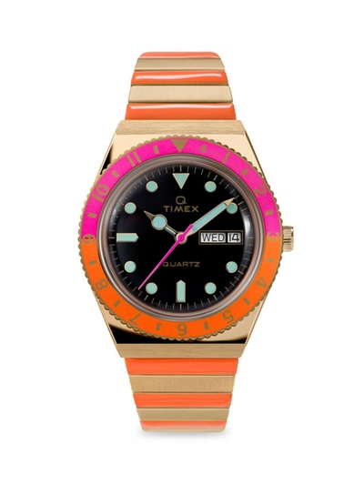 Shop Timex Women's Q  Malibu Stainless Steel Expansion Band Watch In Gold Black Multi