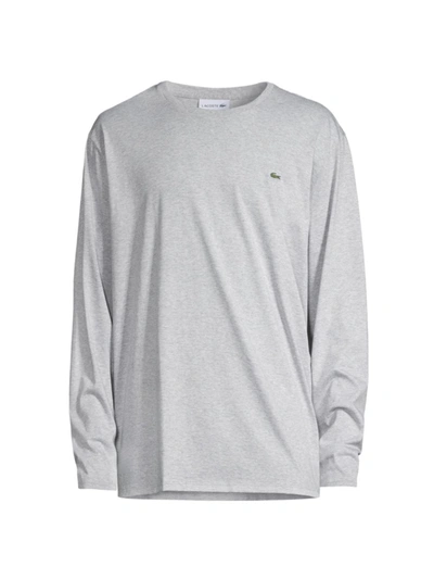 Shop Lacoste Men's Long-sleeve Cotton T-shirt In Silver