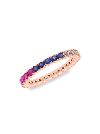 Shop Djula Women's Rainbow 18k Rose Gold, Sapphire & Diamond Ring In Pink Gold