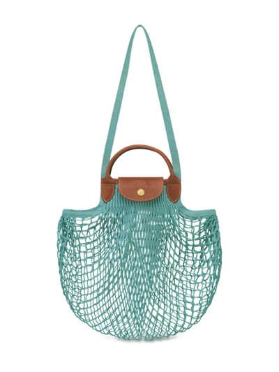 Shop Longchamp Women's Le Pliage Filet Knit Top Handle Bag In Lagoon