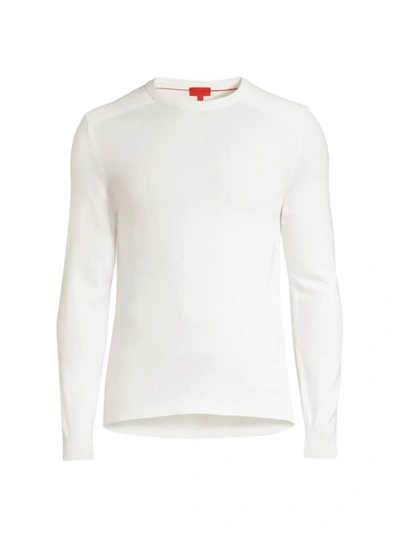 Shop Isaia Men's Lighweight Wool-blend Crewneck Sweater In White