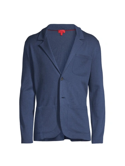 Shop Isaia Men's Wool Sweater Jacket In Blue