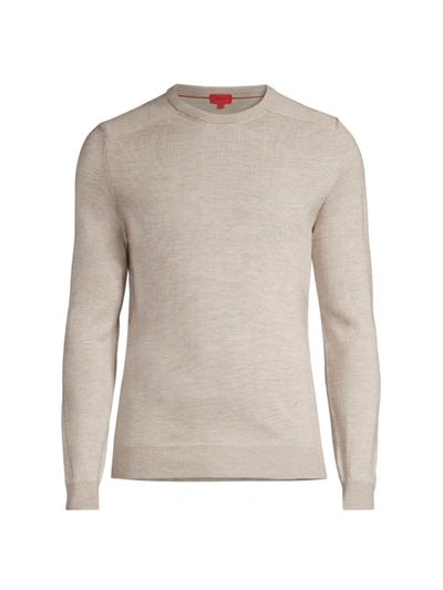 Shop Isaia Men's Lighweight Wool-blend Crewneck Sweater In Beige