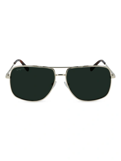 Shop Ferragamo 60mm Gancini Navigator Sunglasses In Shiny Gold