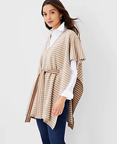 Shop Ann Taylor Striped Belted Poncho In Caramel Glaze