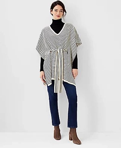 Shop Ann Taylor Striped Belted Poncho In Winter White