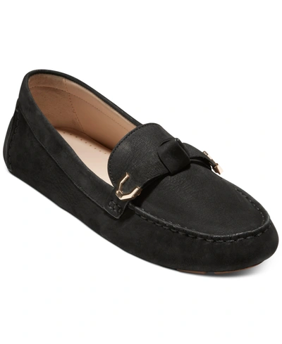 Shop Cole Haan Women's Evelyn Bow Driver Loafers In Black Nubuck