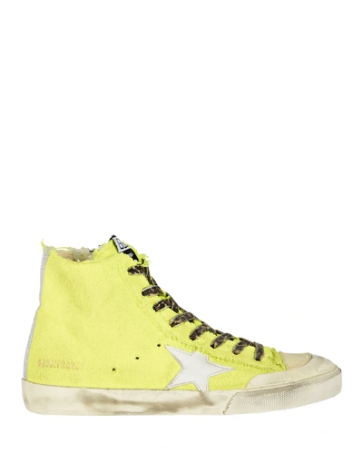 Shop Golden Goose Francy Canvas High Top Sneakers, Brand Size 36 In Silver Tone,white,yellow