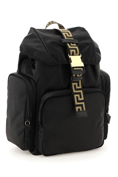 Shop Versace Nylon Greca Backpack In Black,gold