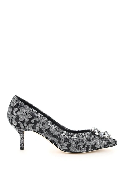 Shop Dolce & Gabbana Charmant Lace Bellucci Pumps In Black,silver