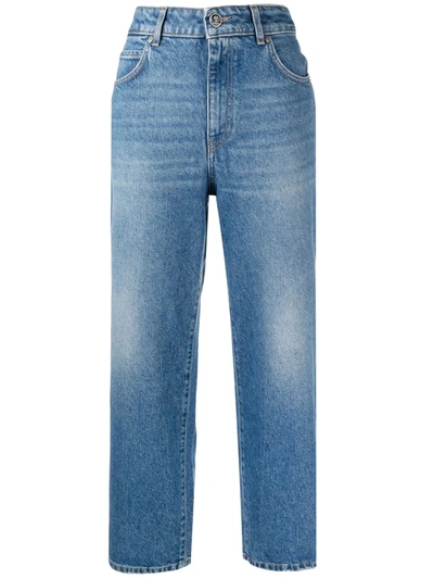 Shop Pinko Wide-leg Cropped Jeans In Blue