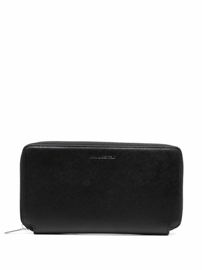 Shop Karl Lagerfeld Embossed Logo Zip-around Wallet In Black