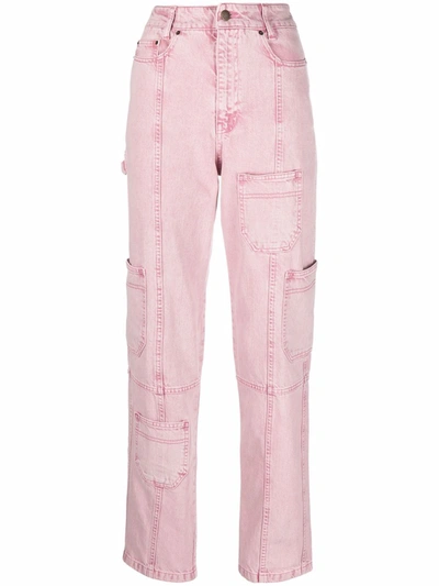 Shop Rotate Birger Christensen High-rise Straight-leg Jeans In Pink