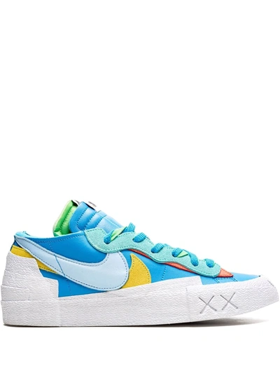 Nike Sacai Kaws Blazer Low Colour-block Suede-trimmed Leather Sneakers In  Blue | ModeSens