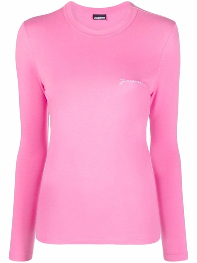 Shop Jacquemus Le T-shirt Brode Logo-embroidered Top In Pink