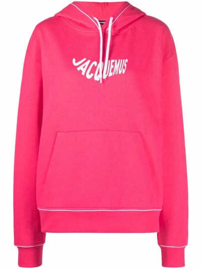 Shop Jacquemus Logo Wave Print Hoodie In Pink