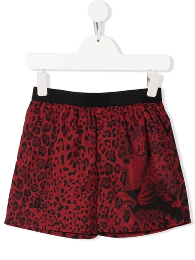 Dolce & Gabbana Leopard Print Nylon Swim Shorts In Red