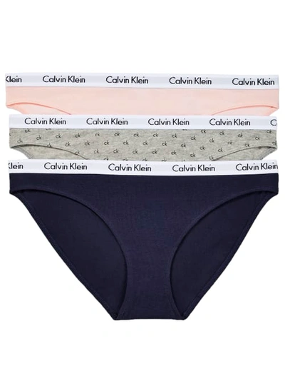 Shop Calvin Klein Carousel Bikini 3-pack In Grey,pink,navy
