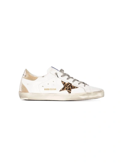 Shop Golden Goose White Leather Super-star Low-top Sneakers In Beige,brown,gold Tone,white