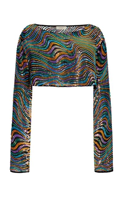 Lapointe Women's Swirl Sequin Silk Cropped Top In Multi