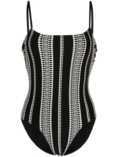 Shop Lemlem Geometric Stripe-print Swimsuit In Black