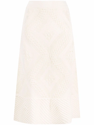Shop Jil Sander Open-knit Patterned Midi Skirt In White