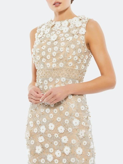 Shop Mac Duggal Floral Applique Sleeveless Midi Dress In Ivory Nude