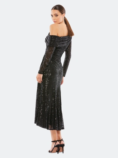 Shop Mac Duggal One-shoulder Sequin Long Sleeve Midi Dress In Black