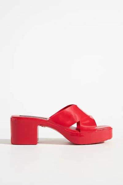 Shop Jeffrey Campbell Bubblegum Heeled Slide Sandals In Red