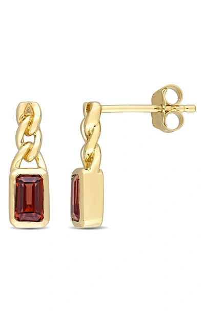 Shop Delmar 10k Yellow Gold Octagon Garnet Link Chain Stud Earrings In Red