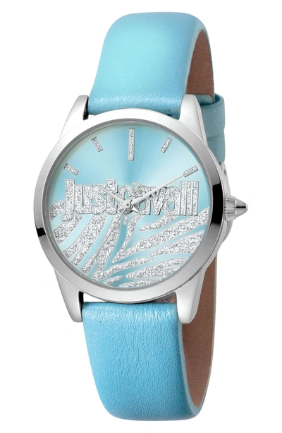 Shop Just Cavalli Firma Quartz Leather Strap Watch, 32mm In Blue